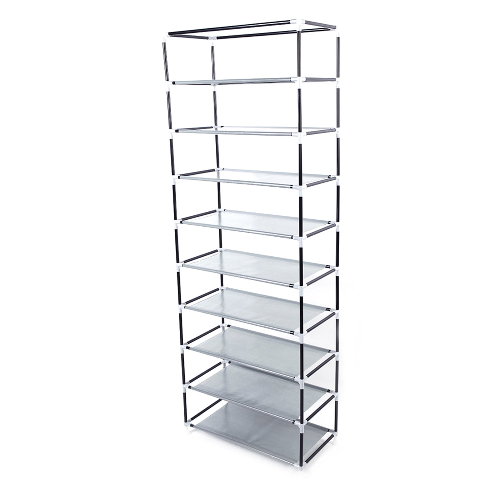 10 Tiers Shoe Rack, Paproos Fabric Shoe Storage Cabinet Organizer with Dustproof Cover, Space Saving Shoe Shelf Closet Storage, Fit 27 Pairs Shoe Shoe Organizer for Entryway Living Room Dorm, Gray