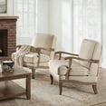 thumbnail image 3 of Tina's Home Farmhouse Accent Chair Set of 2, Upholstered Armchair with Solid Wood Legs, Removable Cushion Comfy Reading Chair for Living Room Bedroom, Linen, 3 of 9