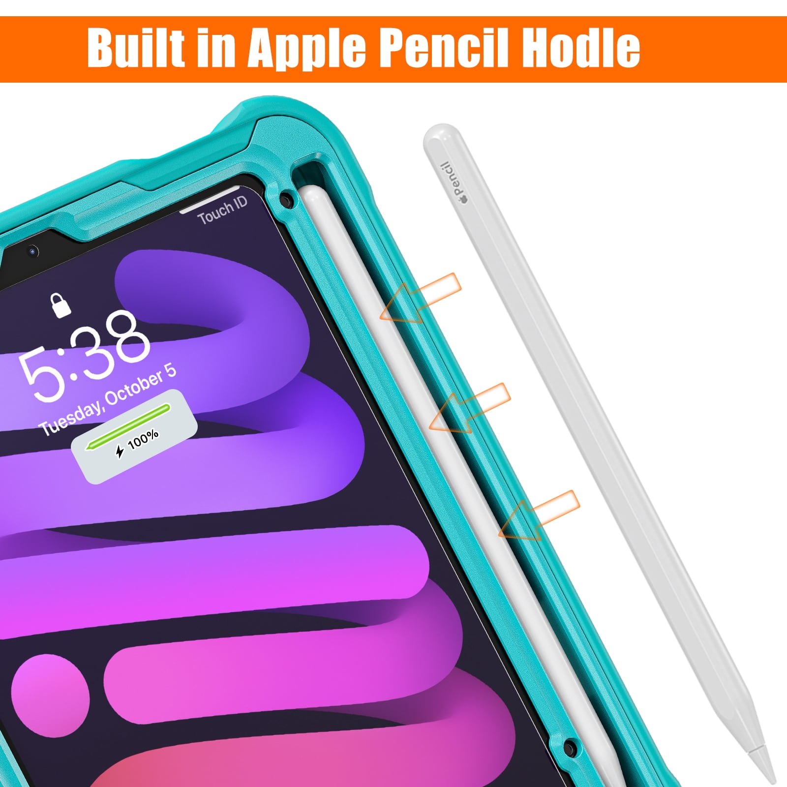 Dteck Case for iPad mini (A17 Pro) 8.3 inch 2024 / iPad mini 6th Generation,Military Grade Shockproof TPU Protective Cover for Kids with Stand -Grip Handle - Shoulder Strap - Pencil Holder,Blue