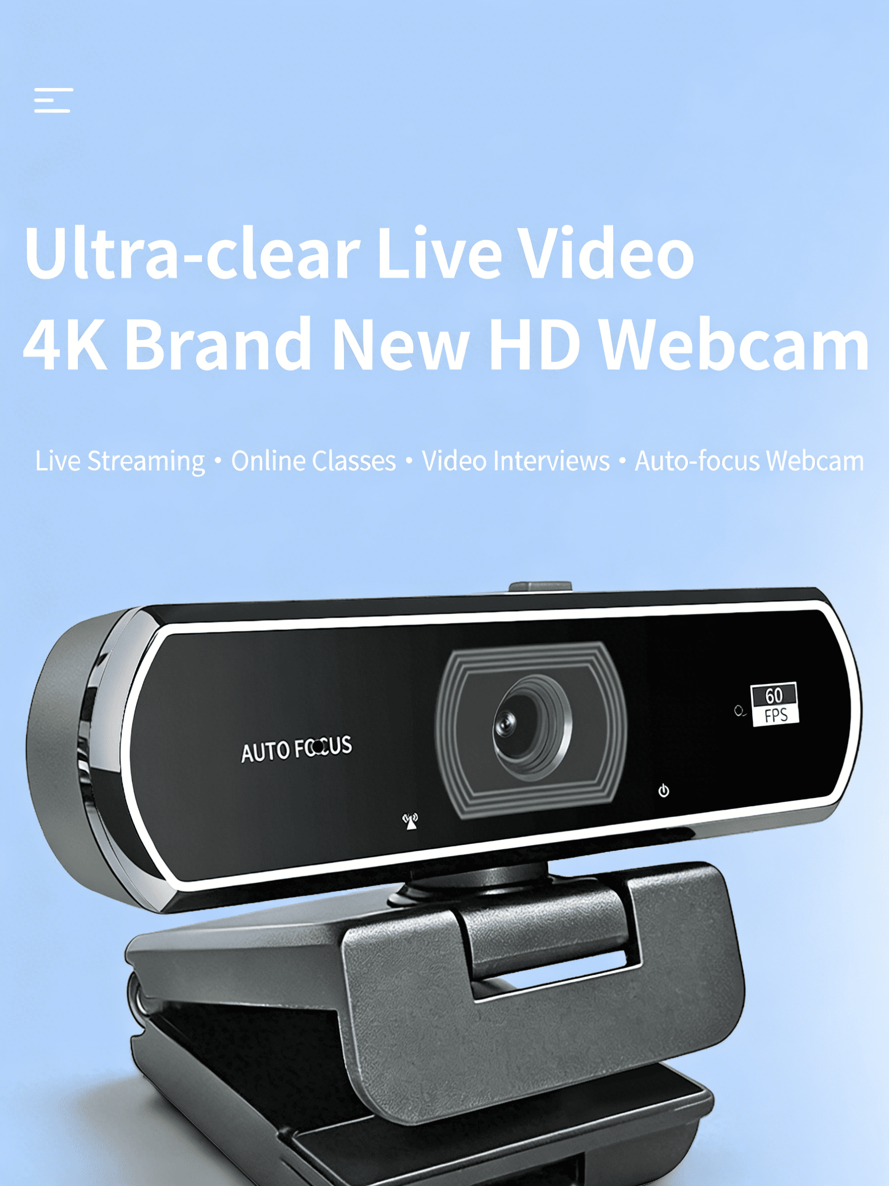4K CMOS HD Webcam, Dual Mic Noise Reduction Auto Focus USB Plug&Play Web Camera for PC Mac Conference Live Streaming