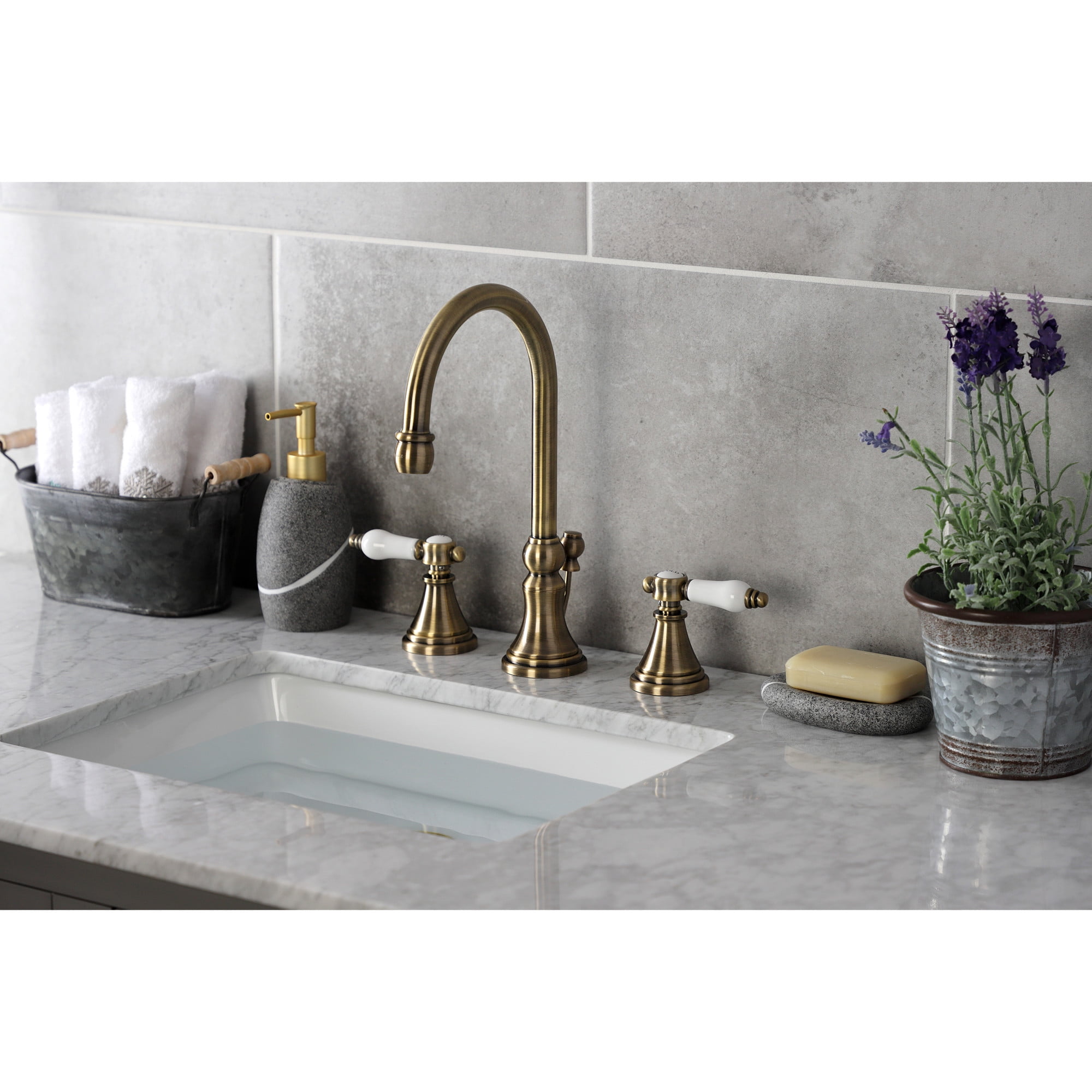 Kingston Brass KS2983BPL Bel-Air Widespread Bathroom Faucet with Brass Pop-Up, Antique Brass