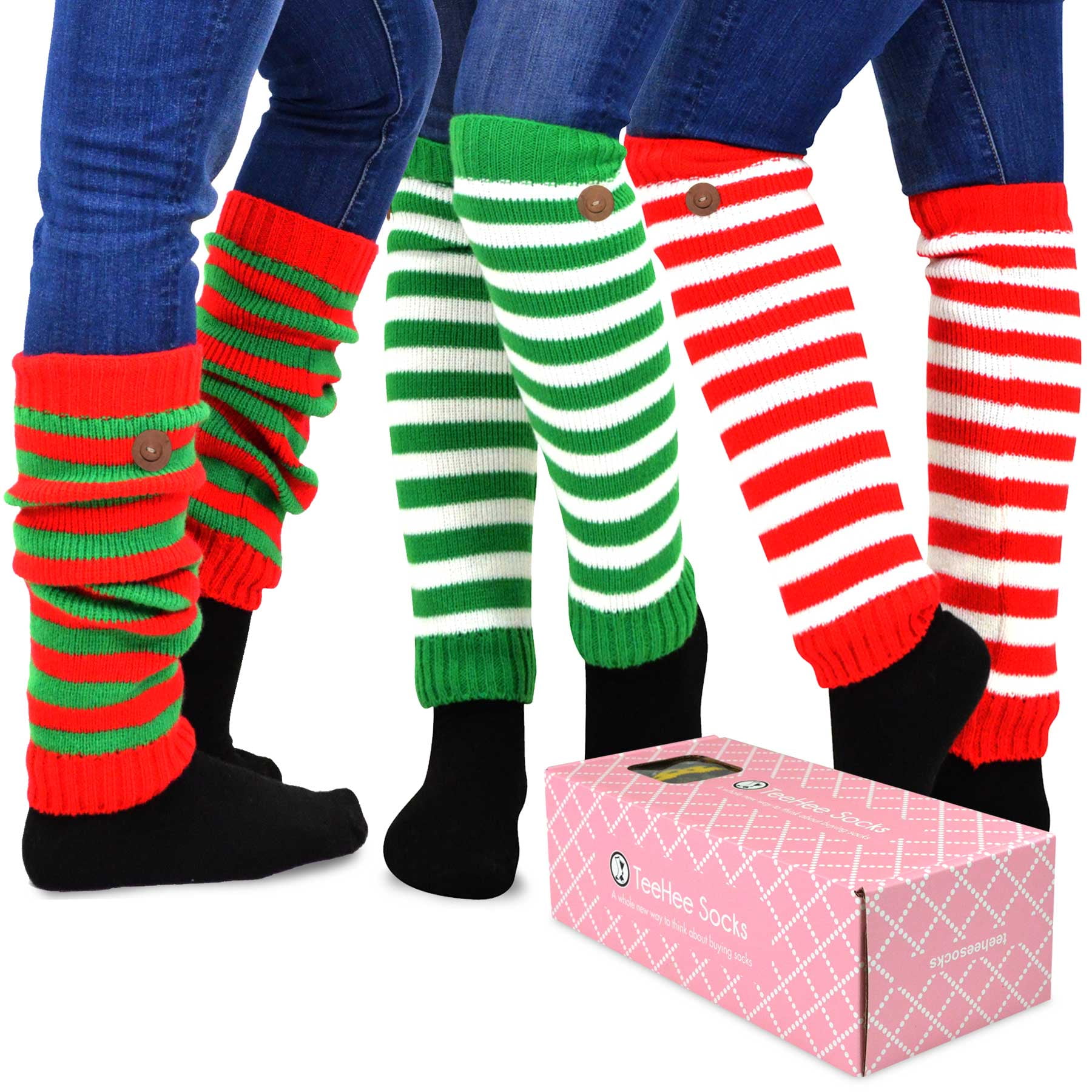 TeeHee Gift Box Women's Fashion and Christmas Holiday Leg Warmers Multi