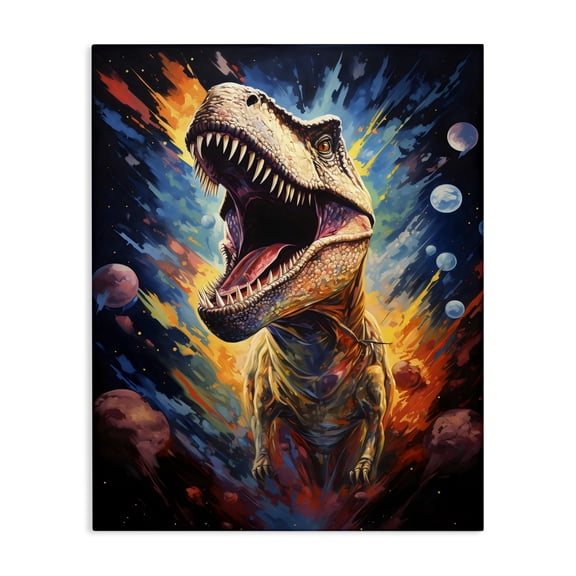 Stupell Industries Dinosaur with Planets Canvas Wall Art, design by Creative Studio