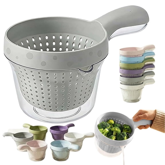 Small Fruit Colander and Dual Layer Draining Basket with Handle, Vegetable Strainer Washer for Berries Tomatoes, Kitchen Rinser Container Bowl for Washing and Draining