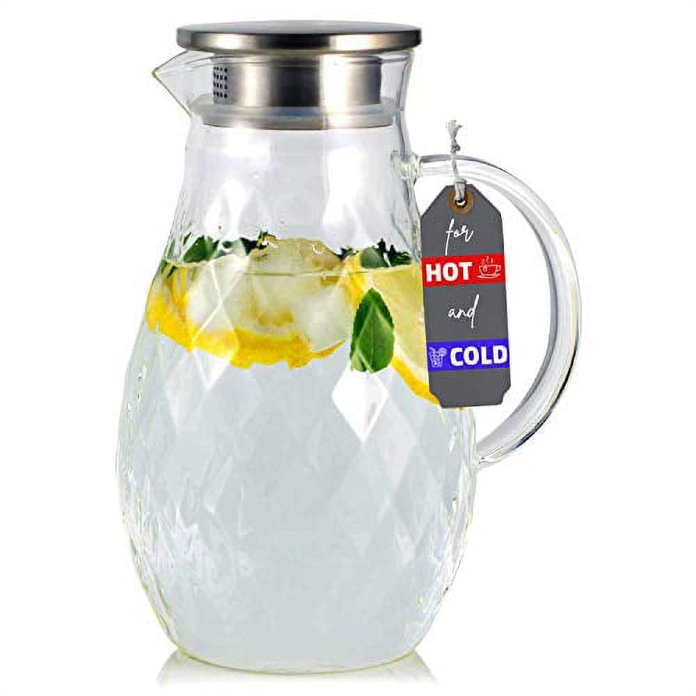 LIXIDIAN Pitchers Beverage Pitchers Glass Pitcher with Lid,Hot/Cold Water  Jug,Juice and Iced Tea Beverage Carafe for Juice Milk Cold or Hot Beverages