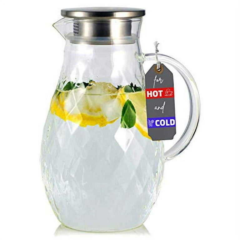 DUJUST Glass Pitcher with Lid [68 oz], Elegant Diamond Design Water Pitcher with Handle, Decoration for Room, High Durability Water Glass Carafe for