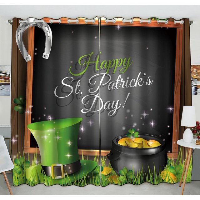 ABPHQTO Día de San Patricio Cortina de ventana Cortina de cocina Cortina de ventana Panel para sala de estar Dormitorio Tamaño 130x210 cm (dos piezas) ABPHQTO Window-SL01-Two
