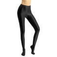 thumbnail image 3 of Kvysinly Women Shiny Glossy Pantyhose Footed Tights Yoga Stockings Leggings Black M, 3 of 7