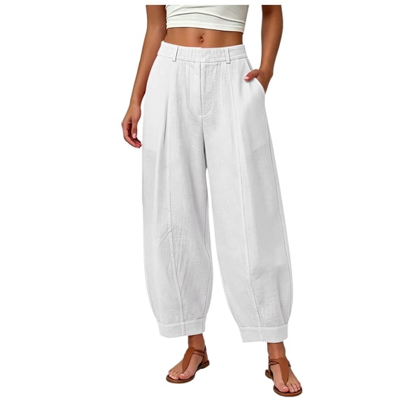 felwors Barrel Pants Women Cotton Palazzo High Waisted Balloon Pants Summer Casual Beach Boho Wide Leg Baggy Trousers White for Size XXL