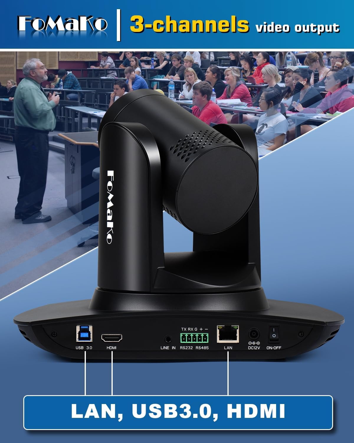 FoMaKo AI Auto Tracking HDMI PTZ Camera, 20x Optical Zoom(3pcs), KC602 Video Mixer Switcher, for Church Services Worship Education(FMK12UH Pro-BX3+KC602)