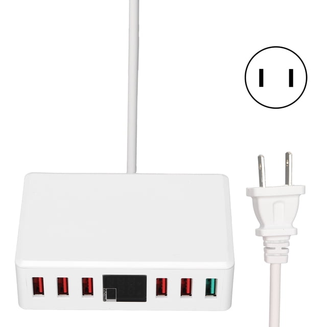 T9+ 6 puertos QC 3.0 Cargador USB Hub 40W Pantalla multipuerto Estación de carga inteligente 100240V (enchufe de EE. UU.)