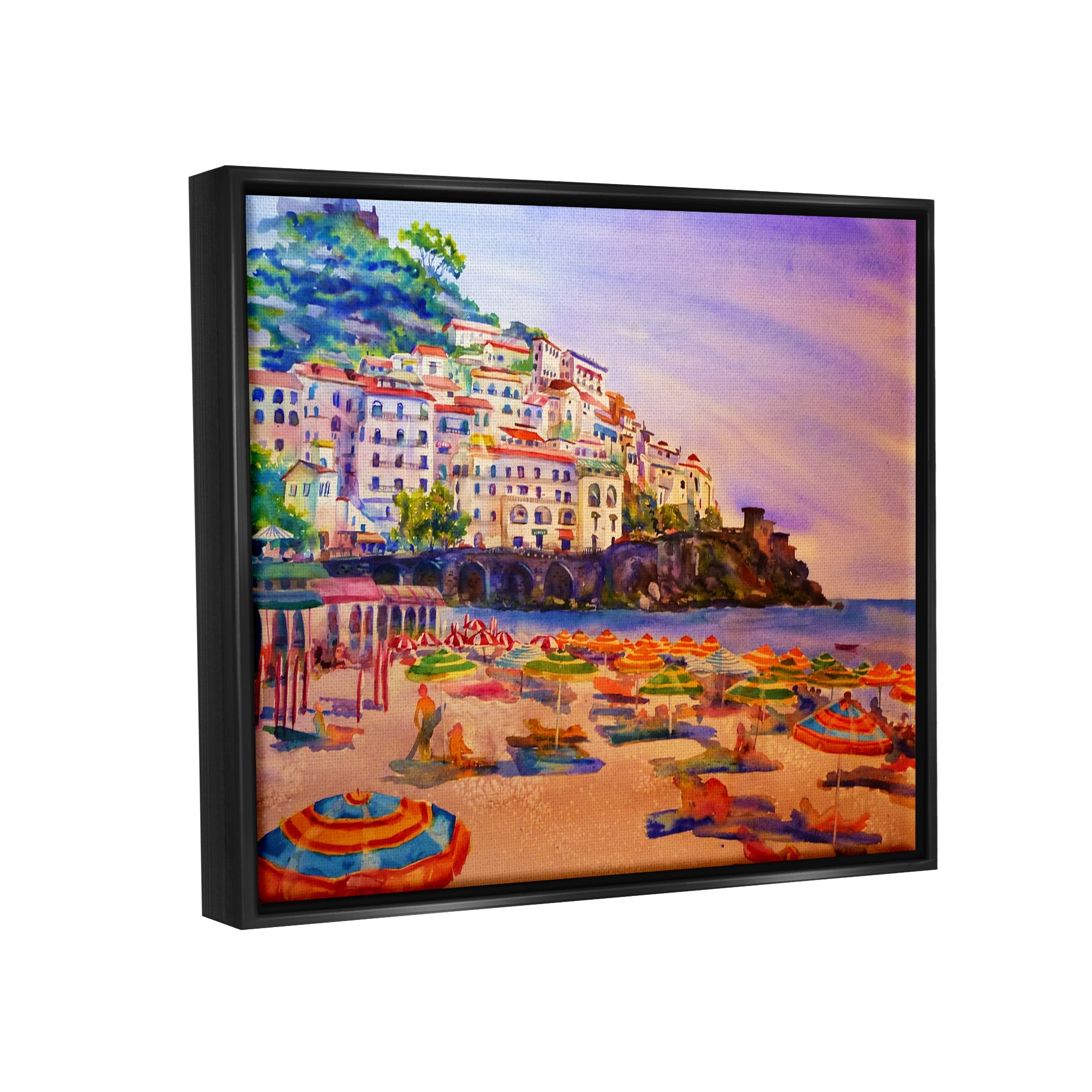 Stupell Industries Summer Beach Landscape Nature Painting Black Floater Framed Art Print Wall Art, 21 x 17