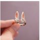 thumbnail image 2 of Anillos de oreja de conejo con pintura de rosa, anillos abiertos, joyas para mujer, 2 of 7