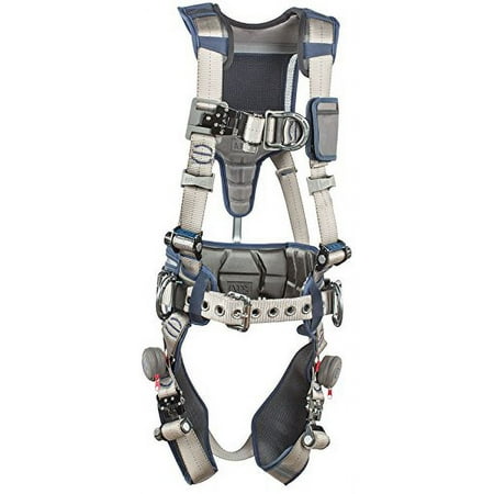 3M DBI-SALA 1112540 ExoFit STRATA, Aluminum 4 D-Rings, Tri-Lock Revolver QC Buckles with Sewn in Hip Pad/Belt, Small, Blue/Gray