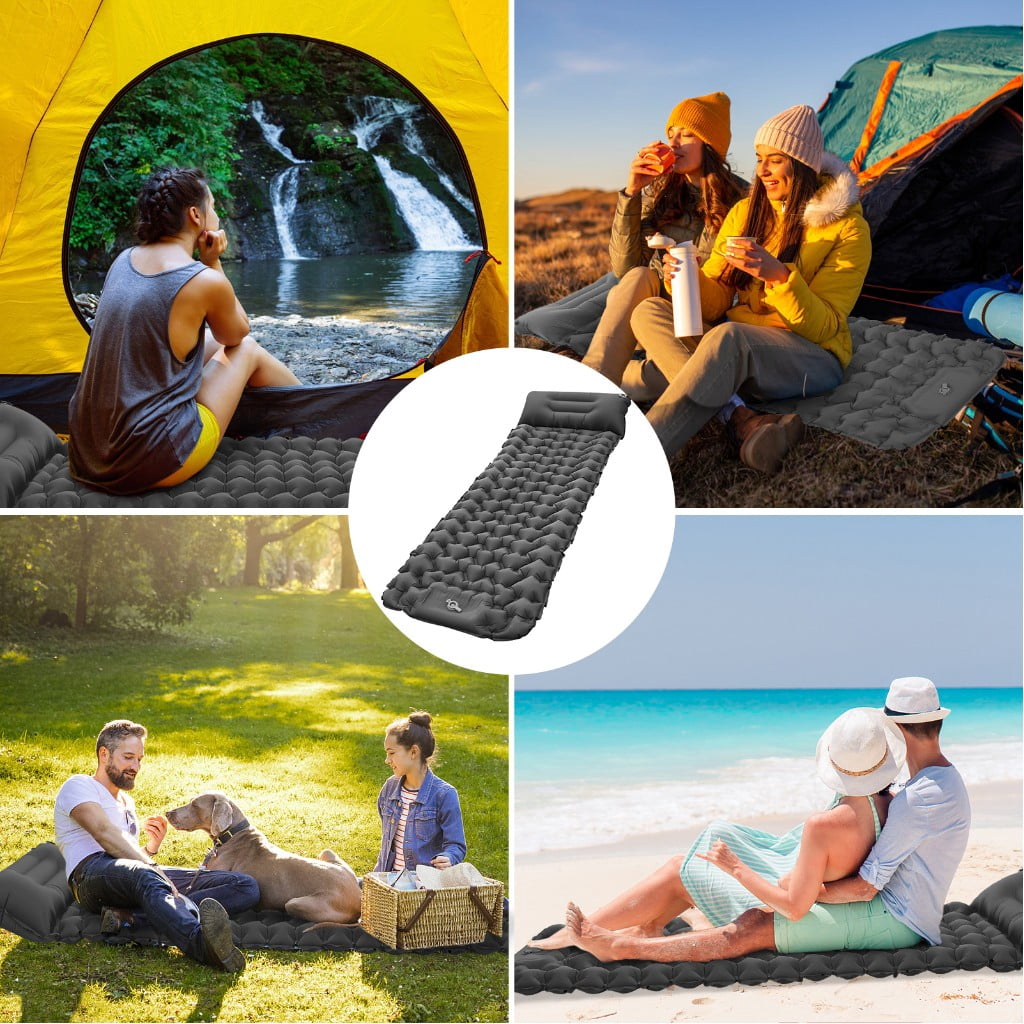 Zootealy Outdoor camping inflatable mat, foot stepping automatic inflatable mat, shaped TPU with eadrest, camping tent, sleeping mat, lightweight travel air mat, hiking camping (gray)