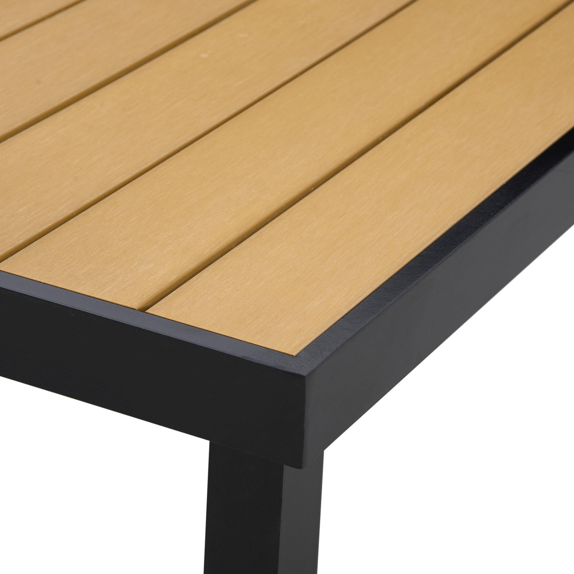 HOQBN Aluminum Outdoor Garden Dining Table for 8 People, Faux Wood Top, for Garden and Patio, 190 x 90 x 74 cm, Natural