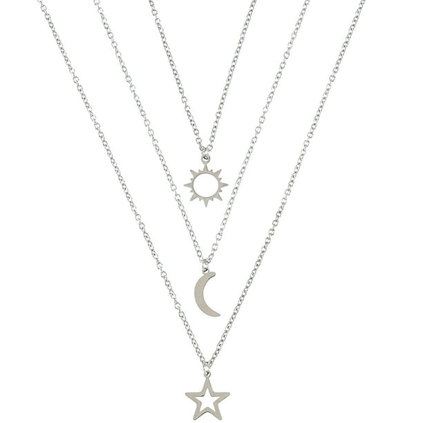 Collar sol, luna y estrella Collar de acero inoxidable con sol, luna y corazón hueco para pareja