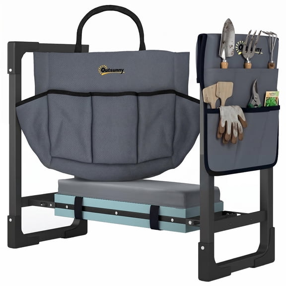 Garden Kneeler and Seat, Foldable Gardening Stool, Steel Frame, Eva Pad, Side Handles
