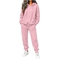 thumbnail image 2 of Hzzrkos Women Casual Loose Solid Color Hooded Long Sleeve Drawstring Kangaroo Pocket Sweatshirt Jogger Pants Tracksuit Lounge Set Two Piece Outfit Pink, 2 of 7