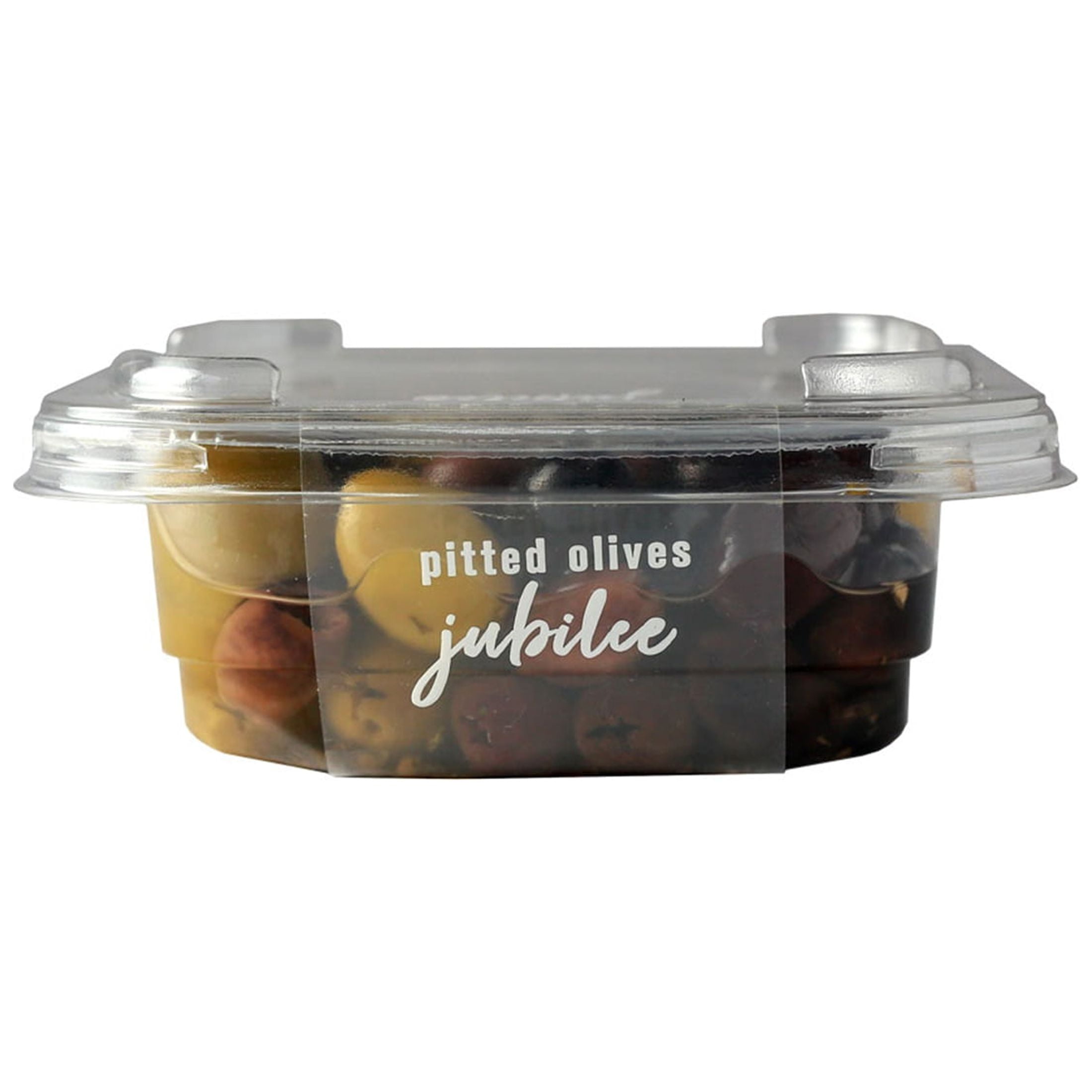 DeLallo Marinated Pitted Olives Jubilee, with Kalamata, Nicoise, Picholine, & Green Olives, 7 oz Container