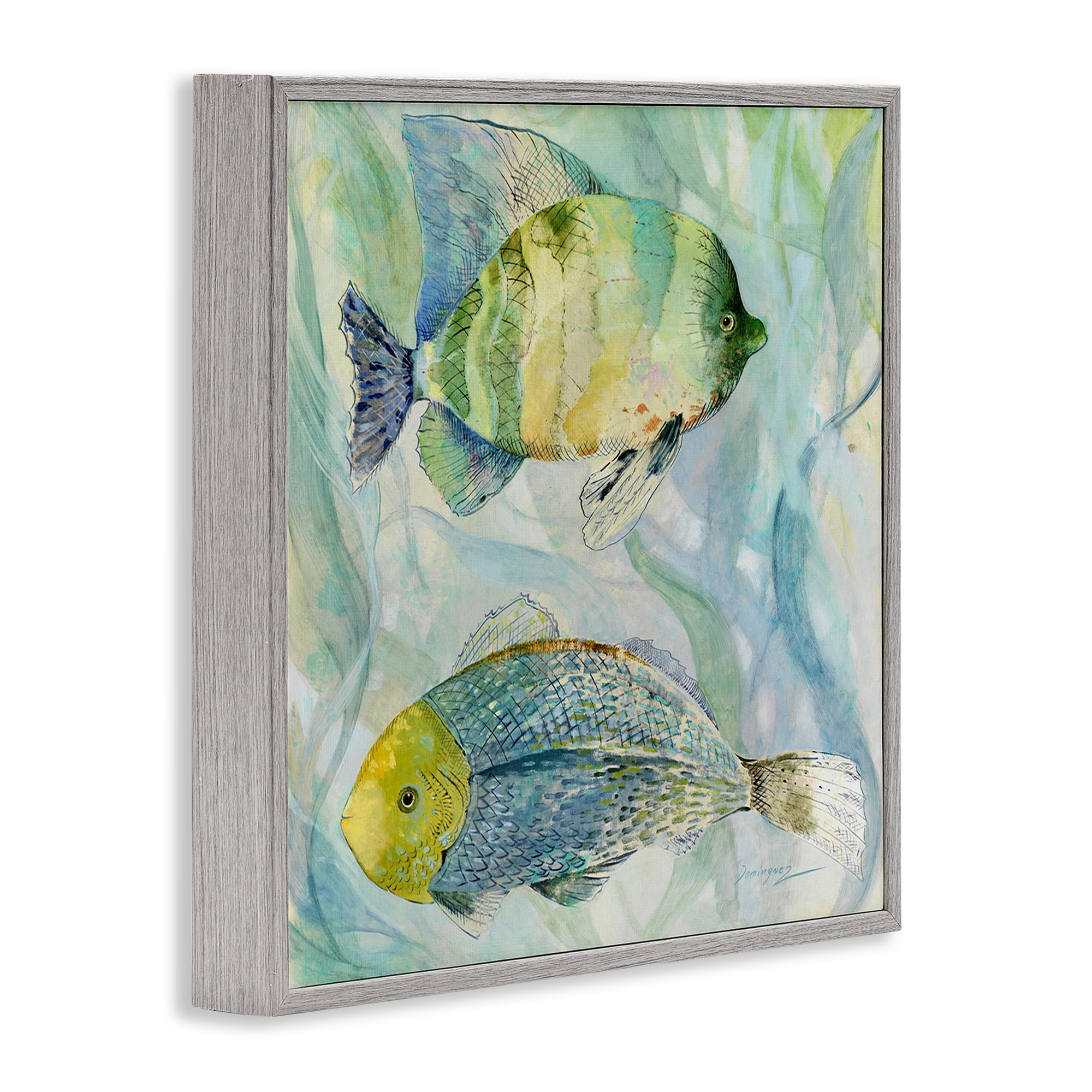 Stupell Industries Sweet Fish Duo Blue Green Gray Framed Giclee Art, design by Lorenzo Collective
