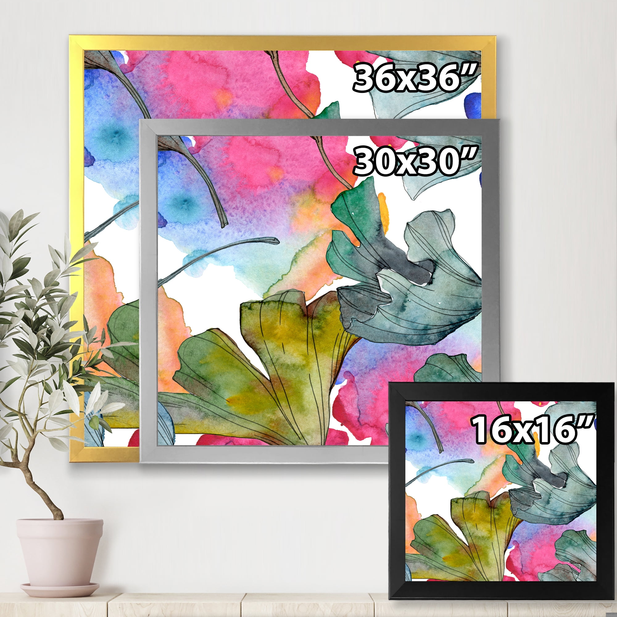 Designart 'Abstract Ginkgo Biloba Leaf Foliage' Traditional Framed Art Print