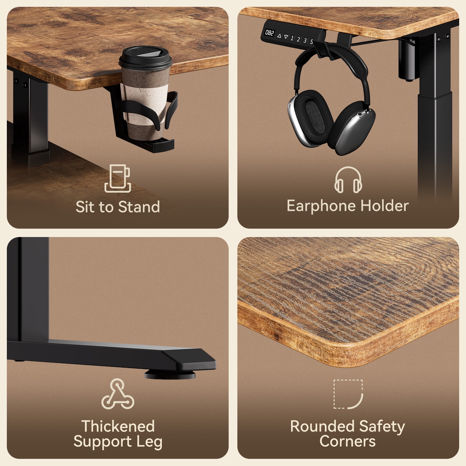 GUNAITO 55.1" Electric Standing Desk with 3-Drawer Cabinet, Adjustable Height Desk with Memory Panel, Office & Gaming Desk，Rustic Brown