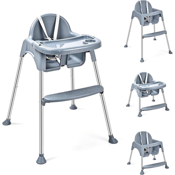 4-in-1 Convertible Baby High Chair, Toddler Chair Child's Dining Chair with Adjustable Dual Tray and &Non-Slip Foodpad, 5-Point Safety Belt