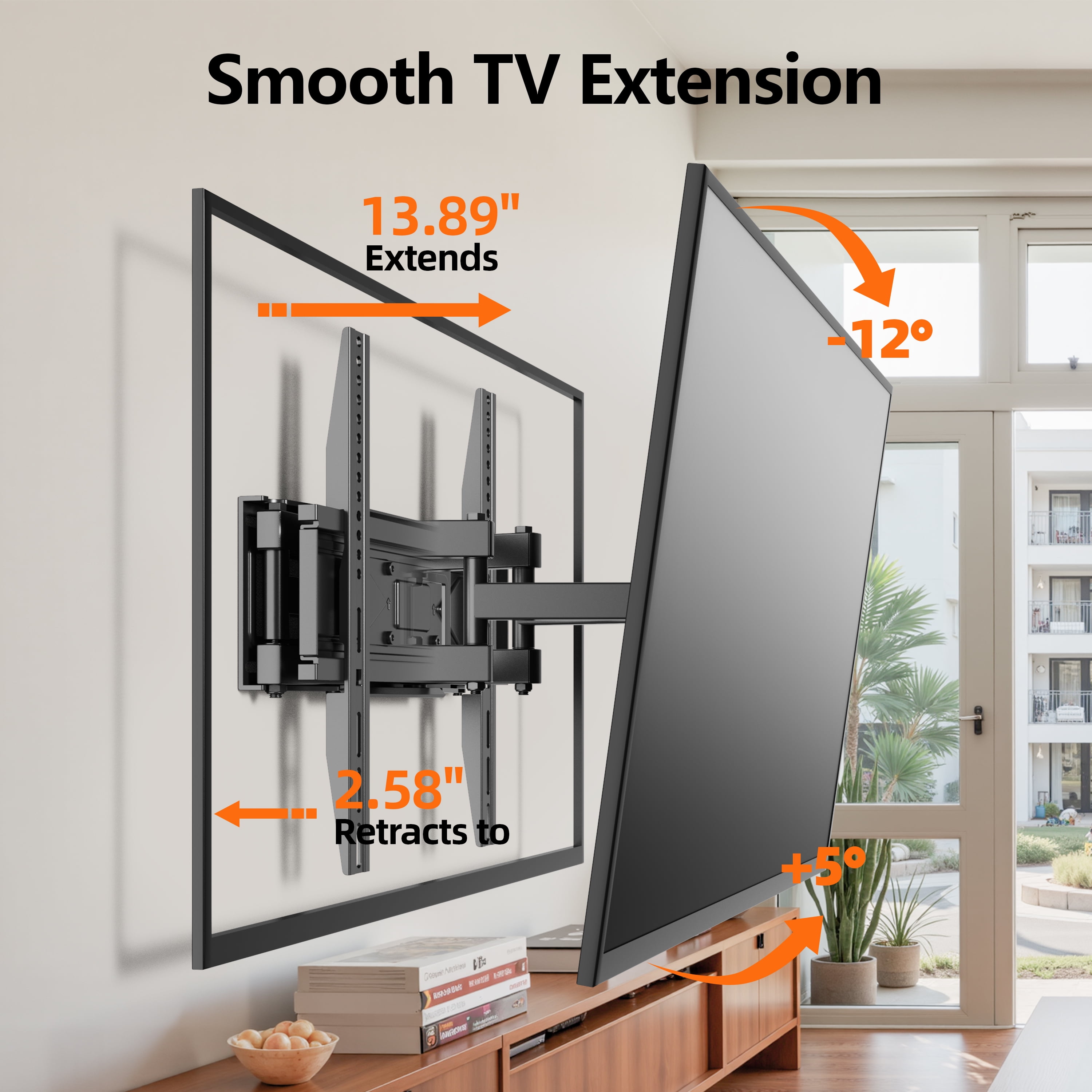MountLiving Full Motion TV Wall Mount for 26-70" Screens, Articulating Bracket with Swivel,Tilt&Level, Max VESA 400x400mm, 99 lbs, Fits 12"/16" Studs