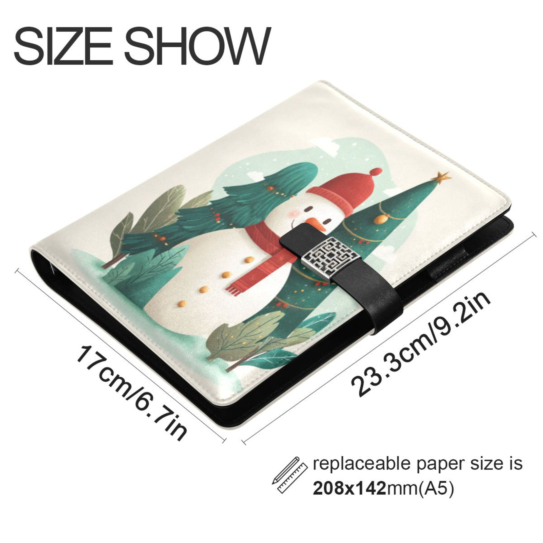 Leather Planner Leather Notebook Notebook Journal Binder Design Pen Pocket Design Convenient for Storage A Beautiful Watercolor Christmas Snowman
