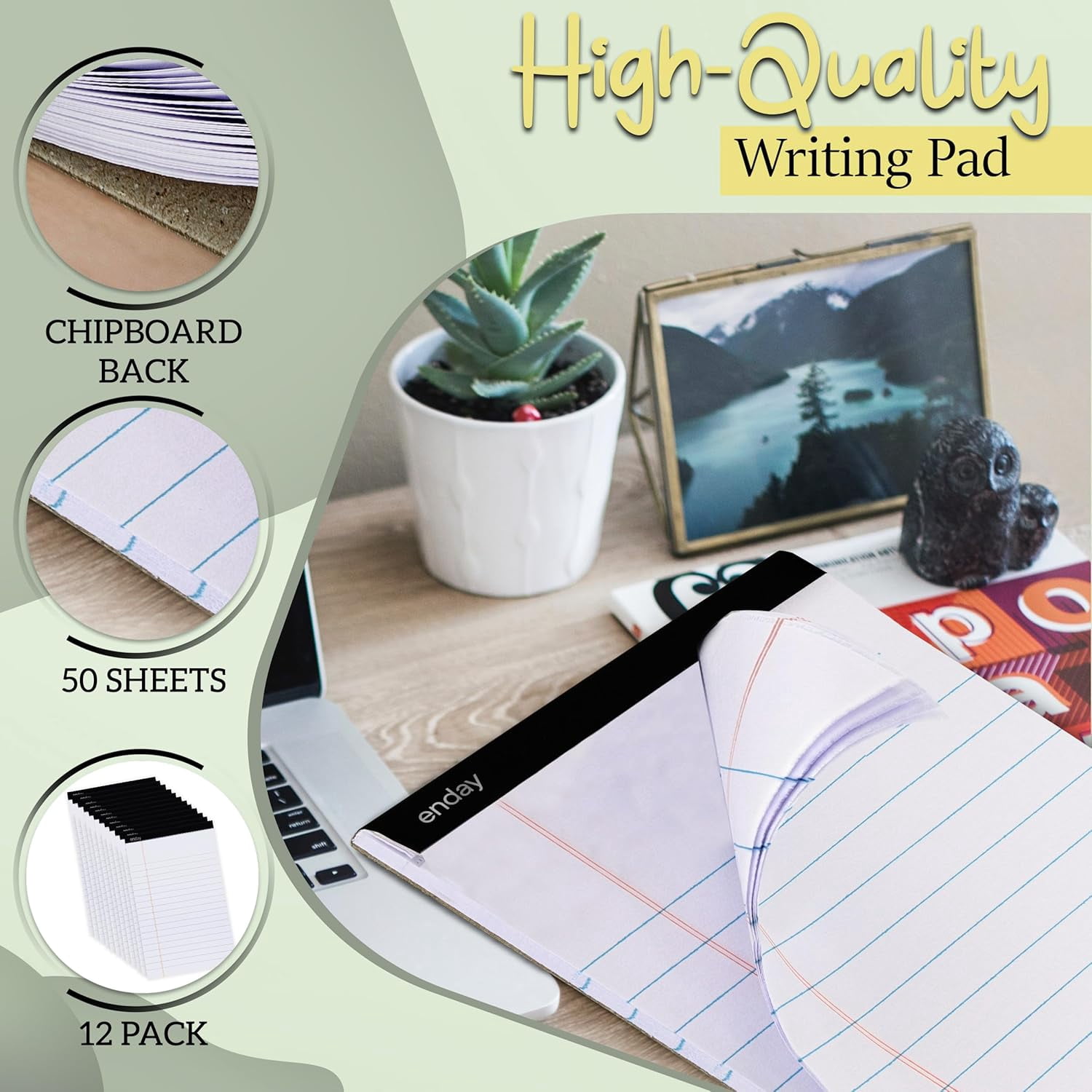 Legal Pads 8.5 x 11 Inch, (12 Pack) 50 Sheets per Notepad, White Note Pads, Legal Ruled Writing Pad with Perforated Pages, White Paper Legal Pad for Work and Note-Taking.
