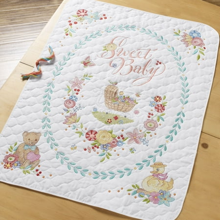 Bucilla Stamped Cross Stitch Sweet Baby Crib Cover, 1