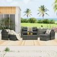 thumbnail image 6 of Royalcraft OUTDOOR 8 Pieces Patio Furniture Sets All Weather Outdoor Sectional Sofa Manual Weaving Wicker Rattan Patio Conversation Set with Ottoman and Glass Table (Grey/Dark Grey), 6 of 7