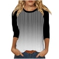 thumbnail image 1 of ameIAEA T-Shirts à Manches 3/4 pour Femmes Col Rond Décontracté Hauts à Rayures Color Block 2024, 1 of 5