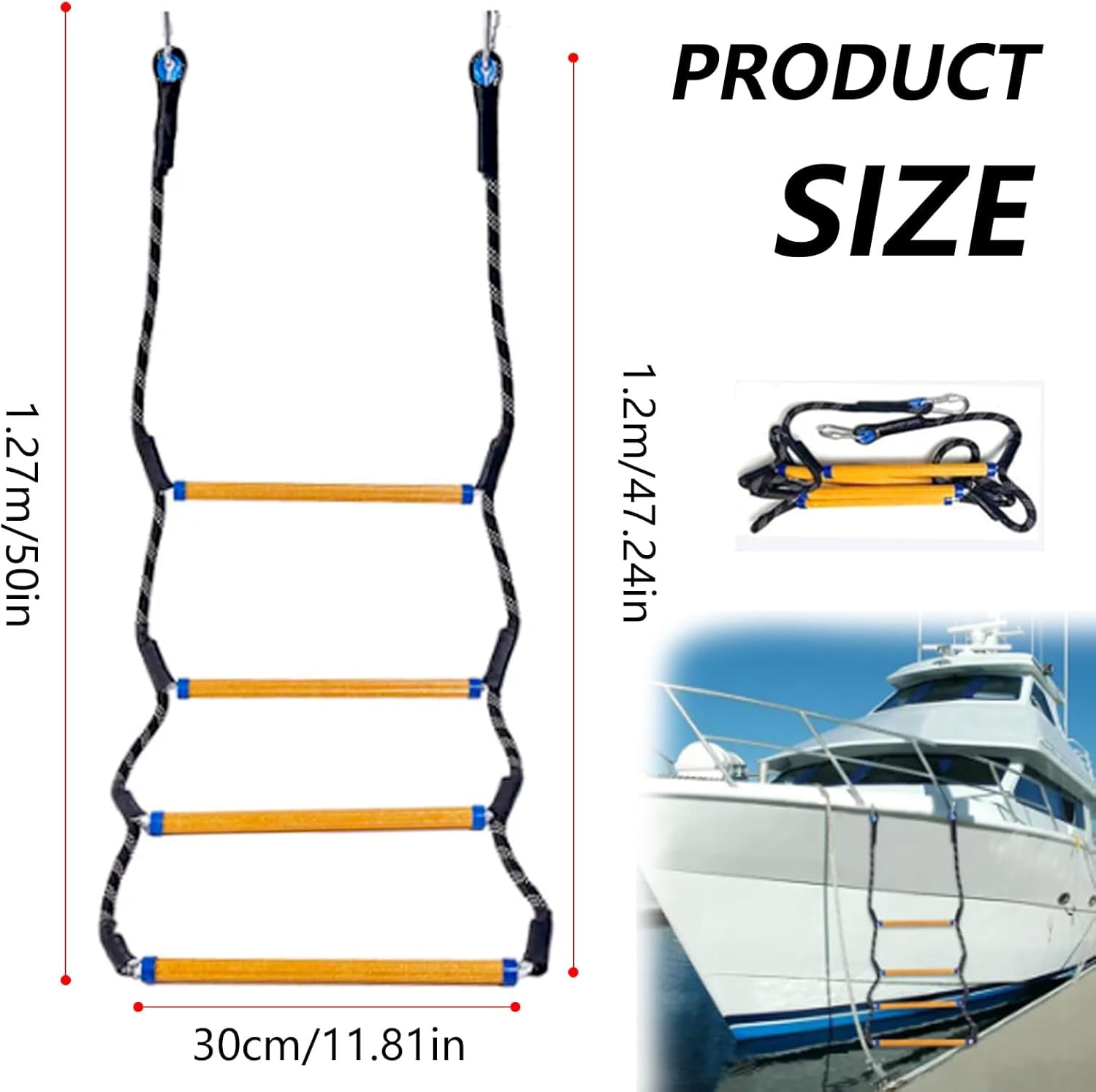 4 Steps Boat Ladder, Marine Rope Ladder, Fire Ladder, Climbing Aid for Hunting, Boat Rope Ladder, Folding Boat Rope Ladder for Boat, Removable Boat Rope Ladder for Dinghy, Kayak