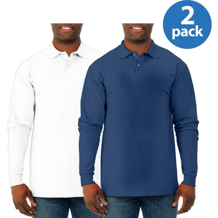 Jerzees Mens Spot Shield Long Sleeve Polo Sport Shirt, Your Choice 2 Pack Value