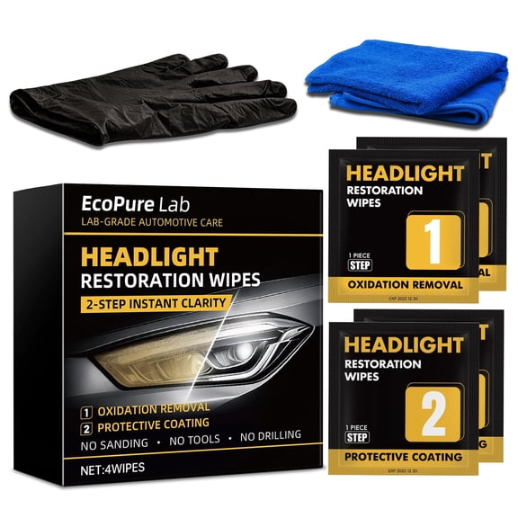 EcoPure Lab 2-Step Headlight Restoration Kit – No Sanding Wipes with UV Ceramic Coating