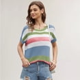 thumbnail image 2 of FJUCHAI Women's Short Sleeve Knit T Shirts Crew Neck T Shirts New Patchwork Striped Casual Loose Striped Pullover Sweater Tops, 2 of 8