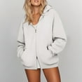 thumbnail image 5 of Clothes for Women Women's Solid Color Sweatshirt Women's Zip Up Hoodie Lined Sweatshirt Casual Pullover Jacket With Double Zipper For Outdoor Travel Campus, 5 of 9
