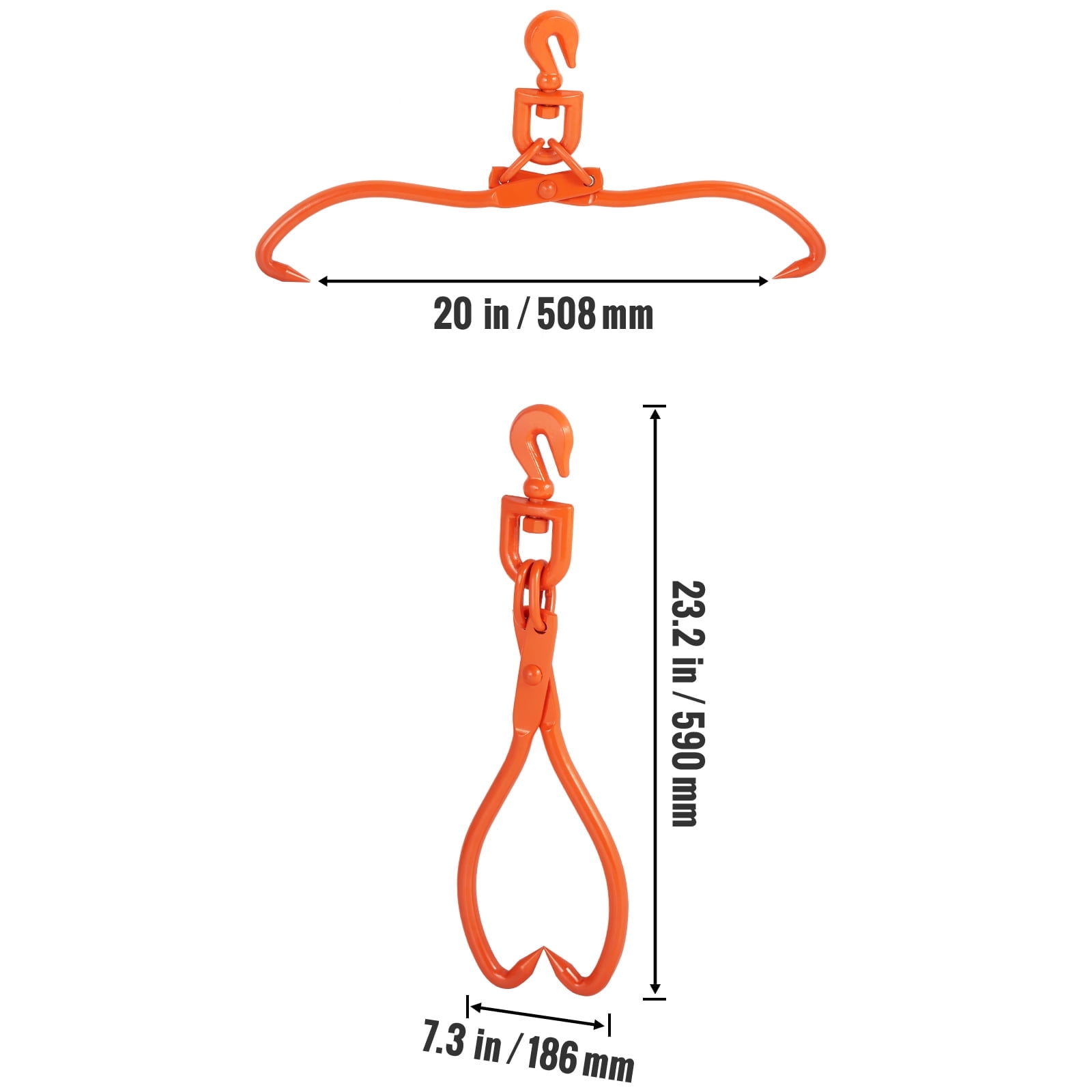KFFKFF Log Skidding Tongs, 18 inch 2 Claw Log Lifting Tongs, Heavy Duty Rotating Steel Lumber Skidding Tongs, 772 lbs/350 kg Loading Capacity, Log Lifting, Handling, Dragging & Carrying Tool