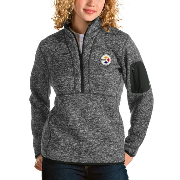 Women's Antigua Charcoal Pittsburgh Steelers Fortune Half-Zip Pullover Jacket