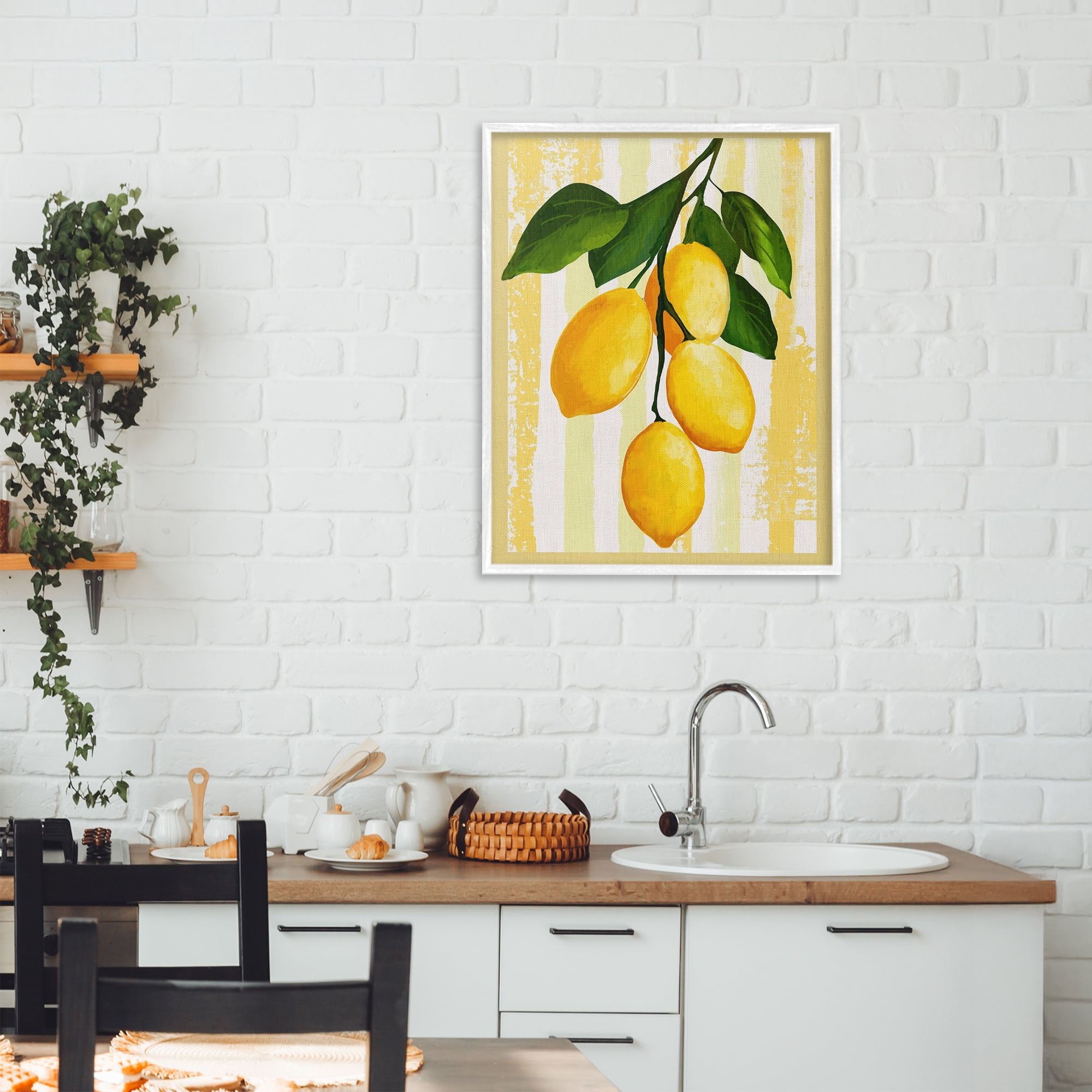 Stupell Industries Lemons on Green Branch White Framed Giclee Art, design by Yen