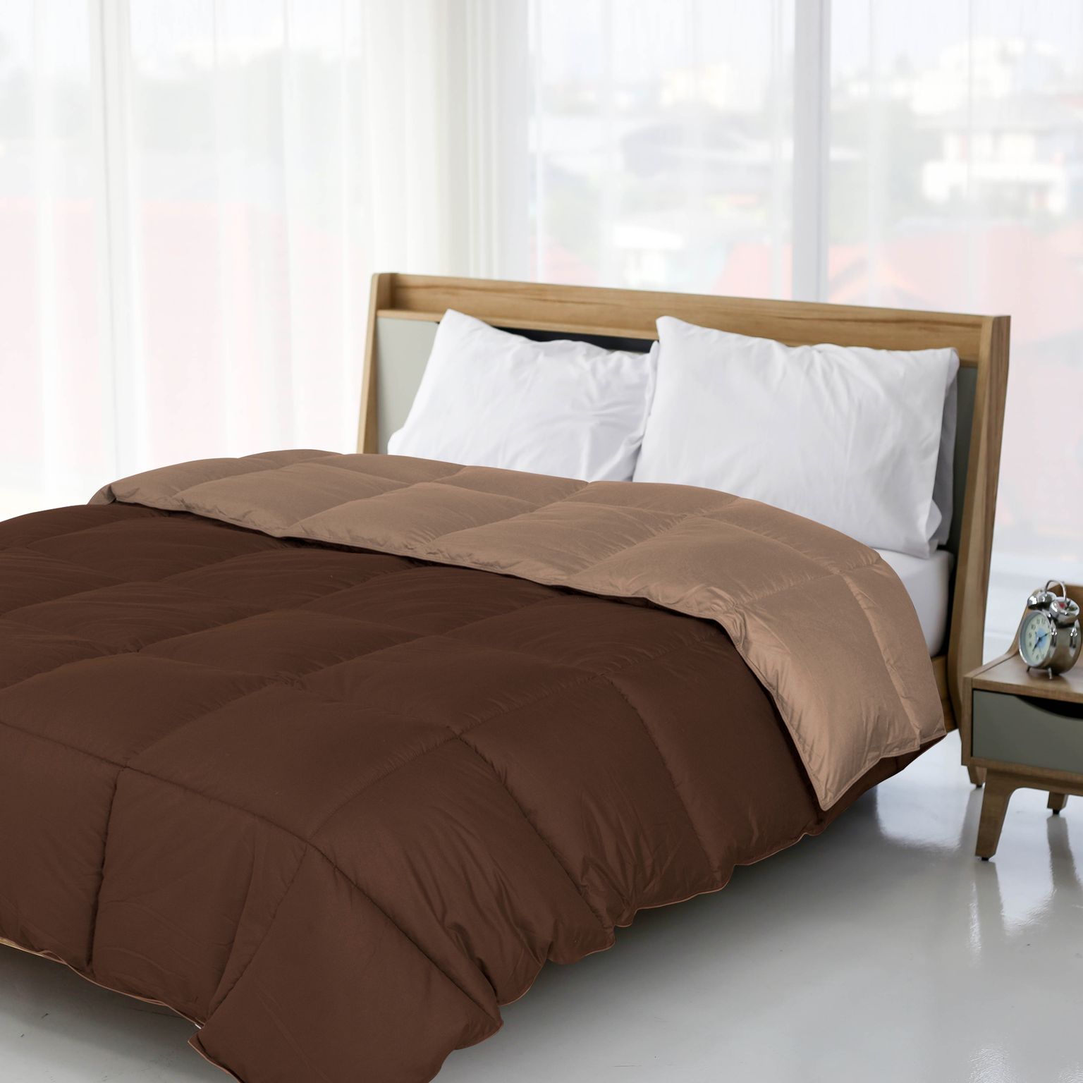 Superior Down Alternative Reversible Comforter, King, Taupe/ Choco - image 2 of 3