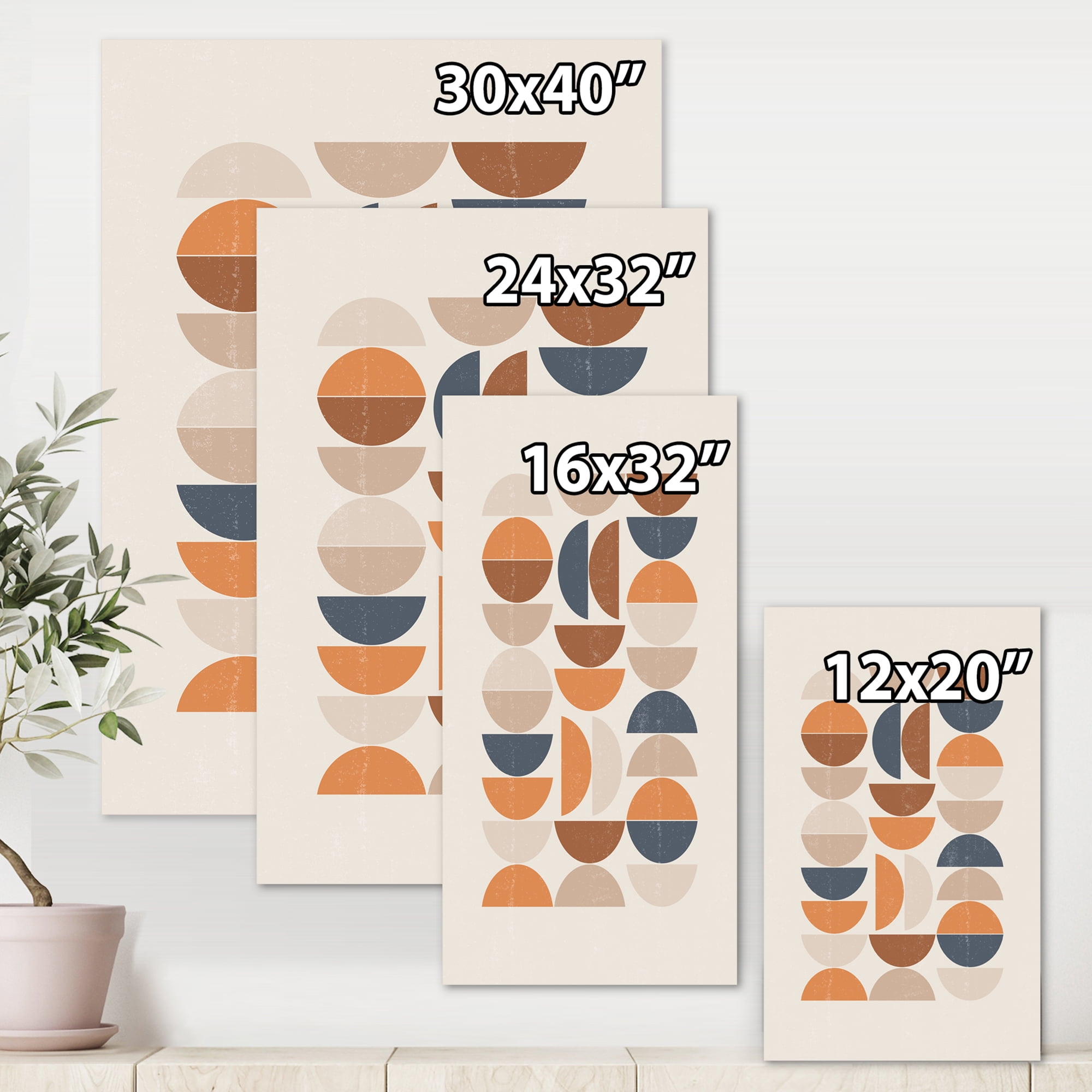 Designart ' Abstract Moon and Sun In Orange and Blue ' Modern Canvas Wall Art Print