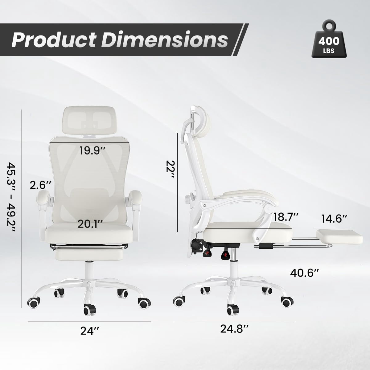 STARY Ergonomic Office Chair with Footrest, High Back Mesh Desk Chair with Adjustable Headrest & Lumbar Support, Comfortable Computer Chair for Home Office Study, White & Beige