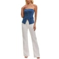thumbnail image 2 of Women's Denim Tube Tops Button Front Elastic Back Crop Strapless Bandeau Top S Blue, 2 of 6