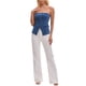 thumbnail image 2 of Top sin mangas de mezclilla para mujer, con botones en la parte delantera, espalda elástica, crop y estilo bandeau, color azul, 2 of 6