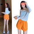 thumbnail image 1 of Pantalones cortos deportivos de cintura alta, pantalones cortos deportivos de pierna ancha ajustados informales para mujer, verano, 1 of 8
