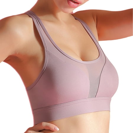 

Women Comfortable Gym Fitness Mesh Splicing Athletic Paded Yoga Bra Back Pocket