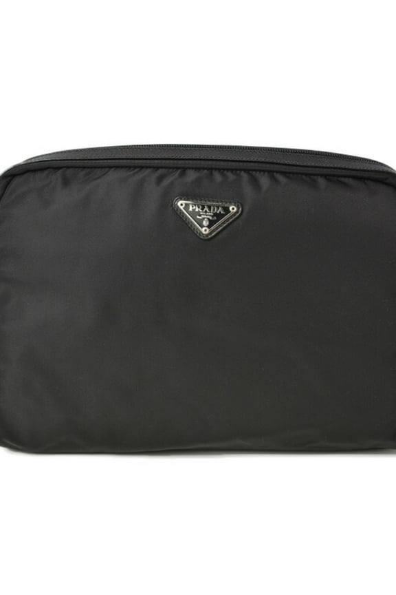 Pre-Owned PRADA Pouch Travel Clutch VELA Nylon Black